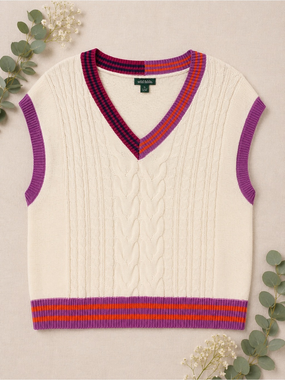 Wild Fable Cable Knit Sweater Vest – XL – Cream V-Neck Colorblock Preppy